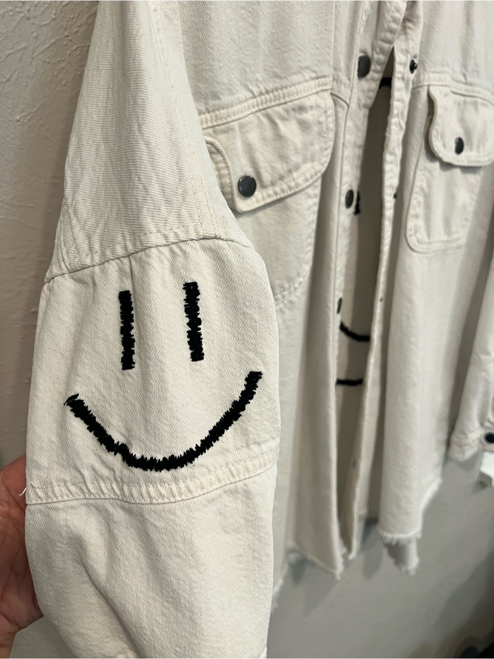 White Jacket with Black Smiley Faces - Picture 3 of 4